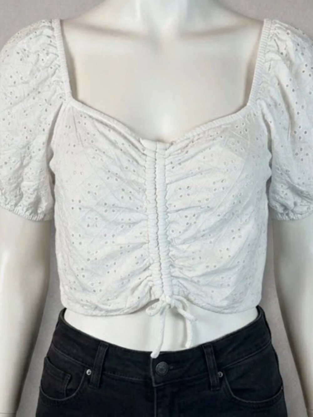 SO Women's XL White Crop Top Drawstring Blouse